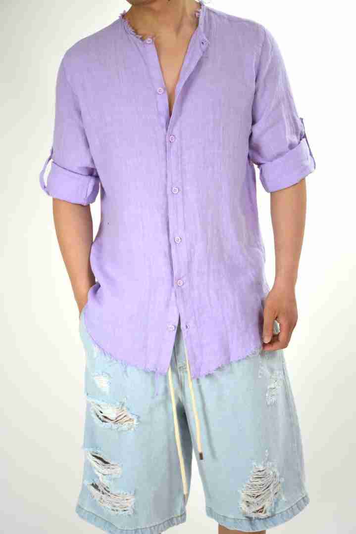 Camicia lino con taglio vivo