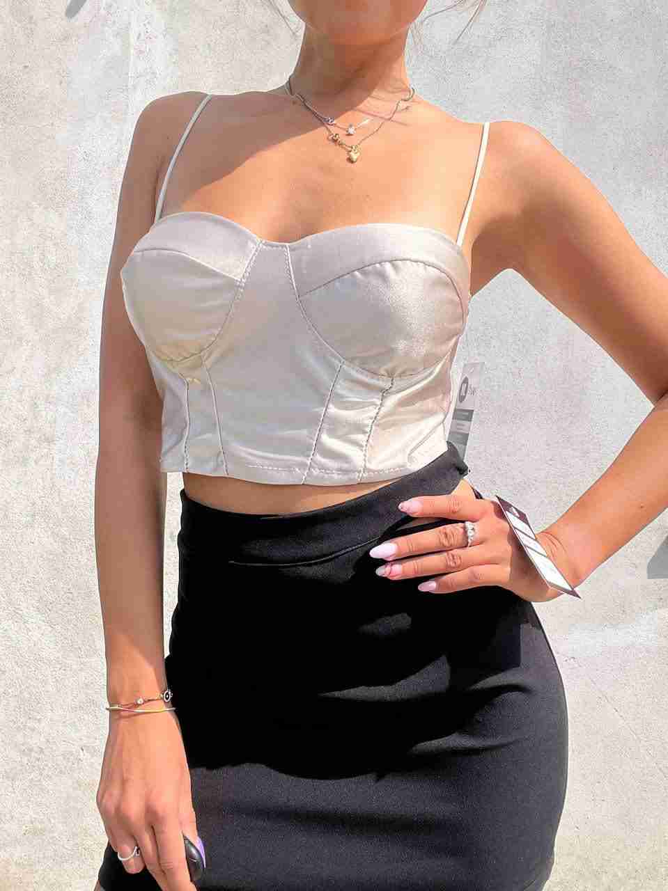 Top corsetto satinato
