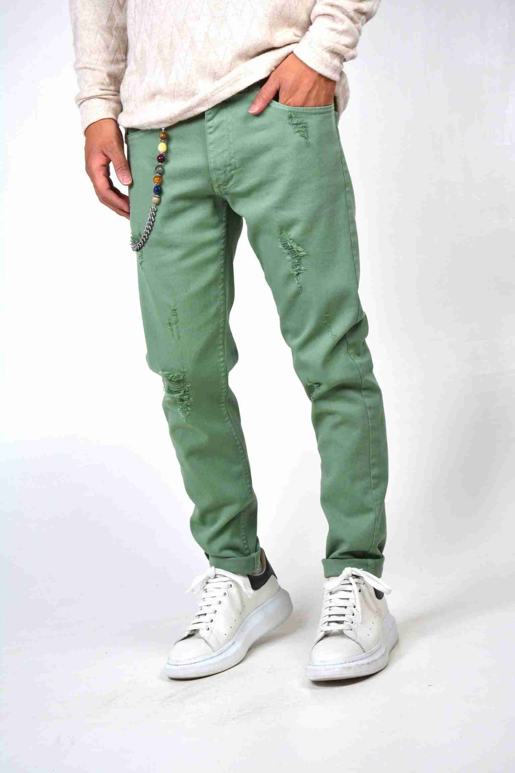 Jeans slim verde acqua