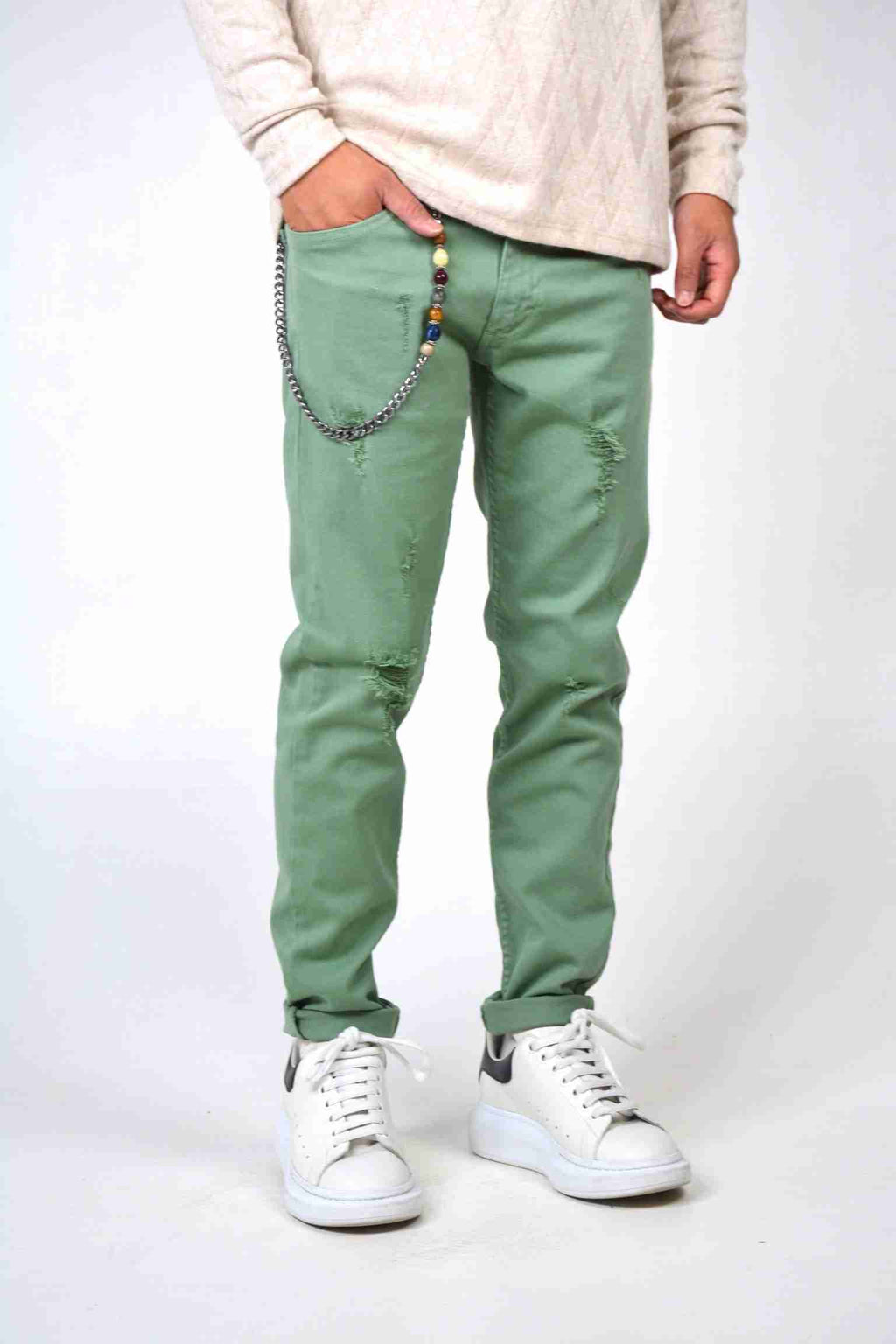 Jeans slim verde acqua