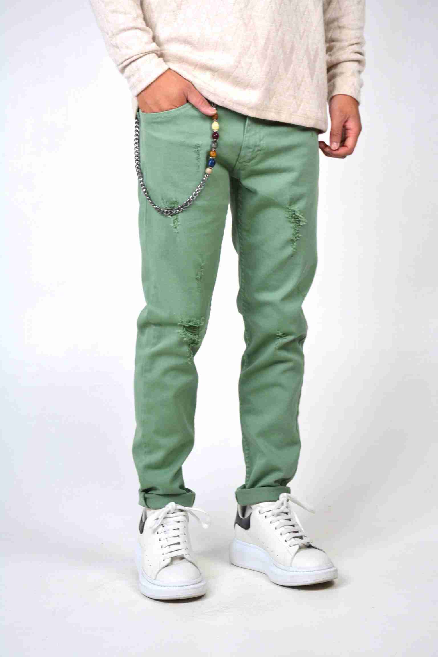 Jeans slim verde acqua