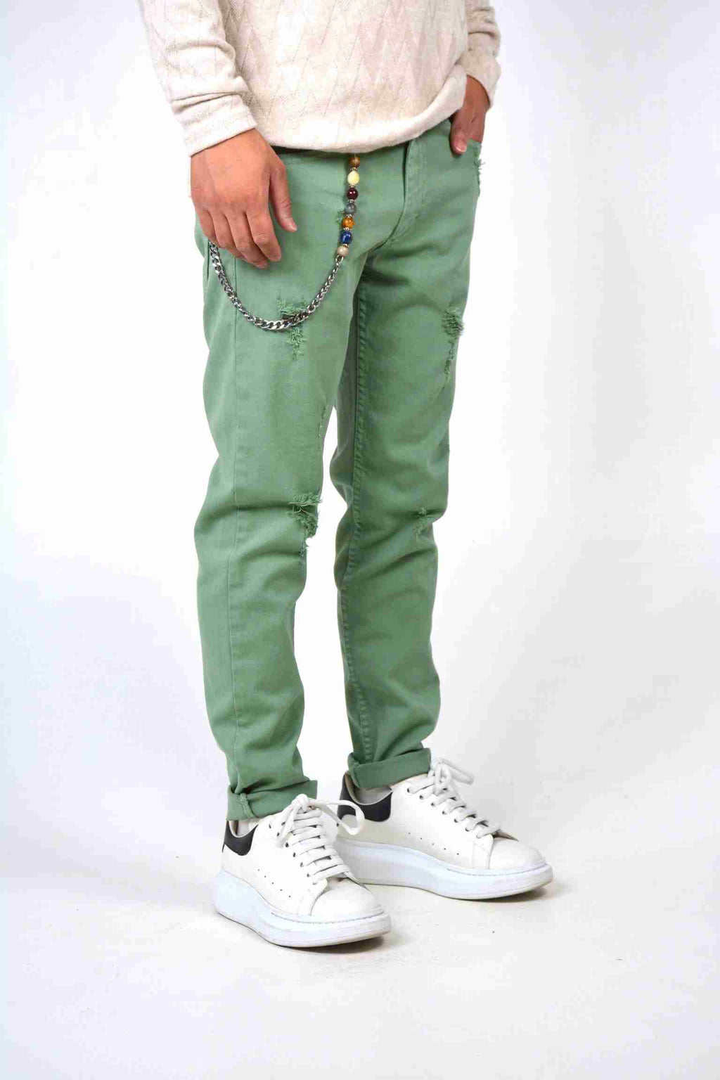 Jeans slim verde acqua
