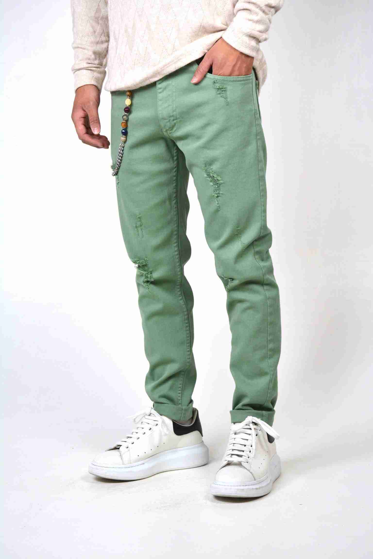 Jeans slim verde acqua