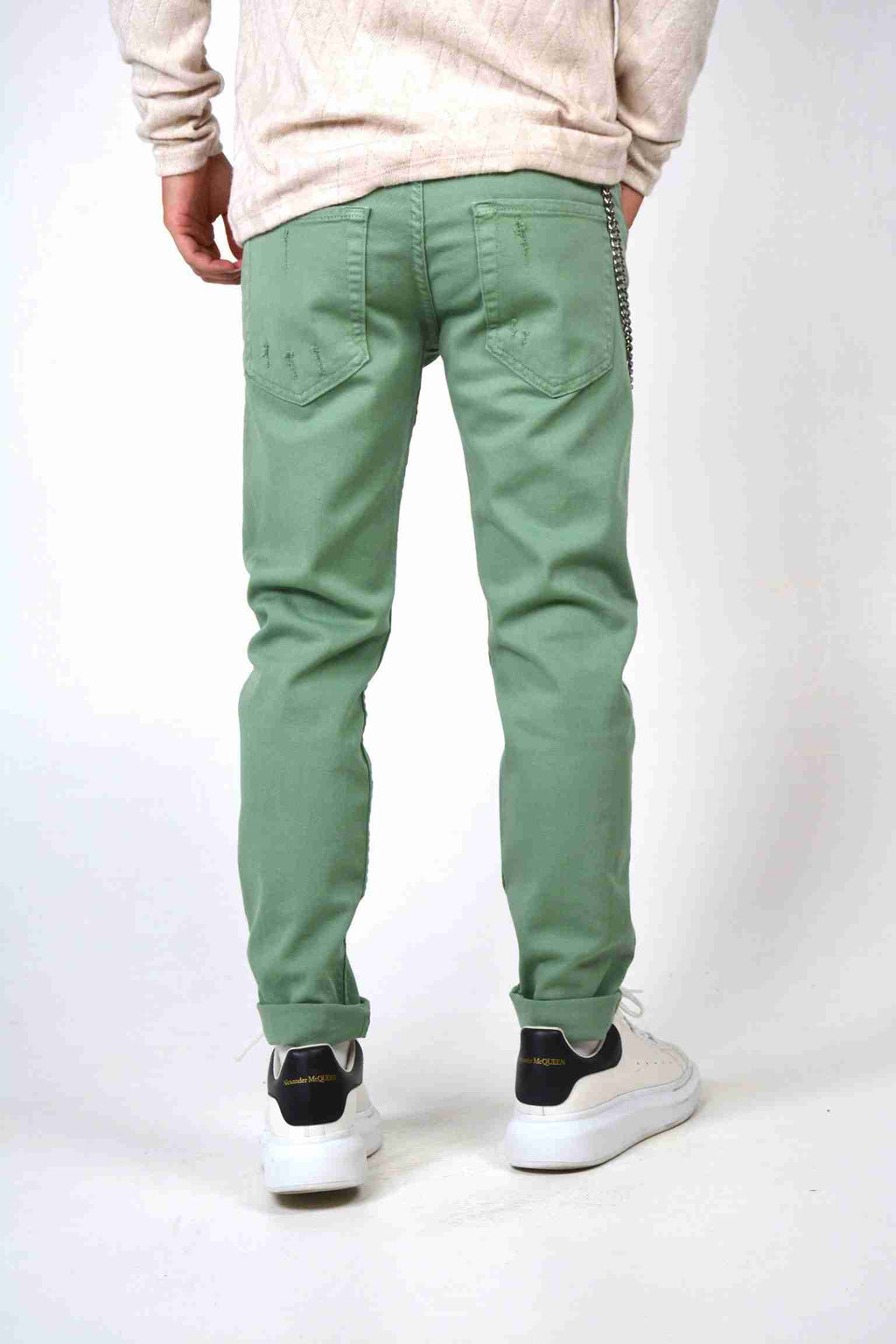 Jeans slim verde acqua