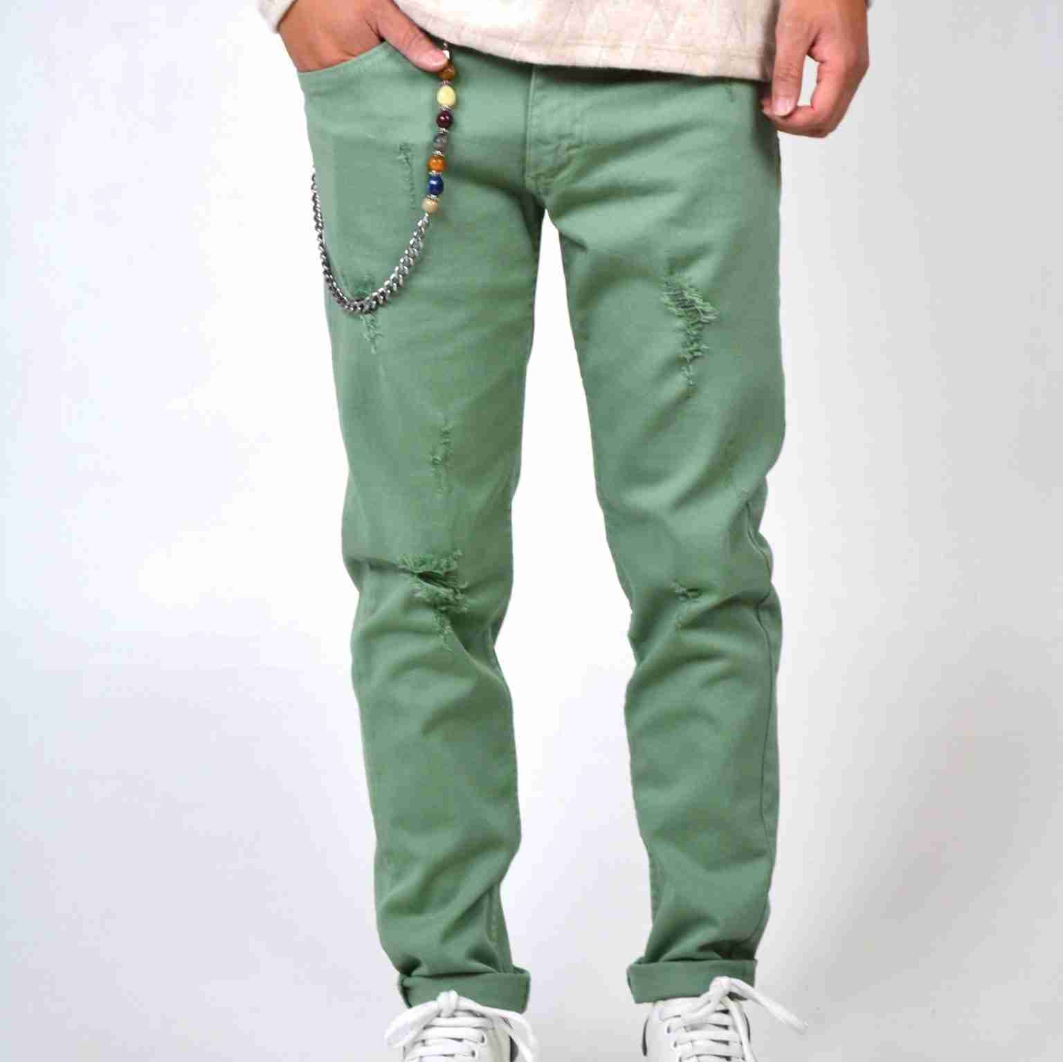 Jeans slim verde acqua