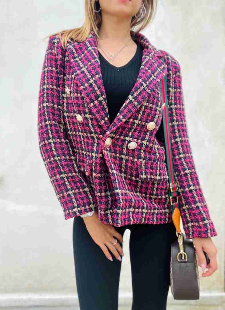 Blazer in fantasia con bottoni dorati