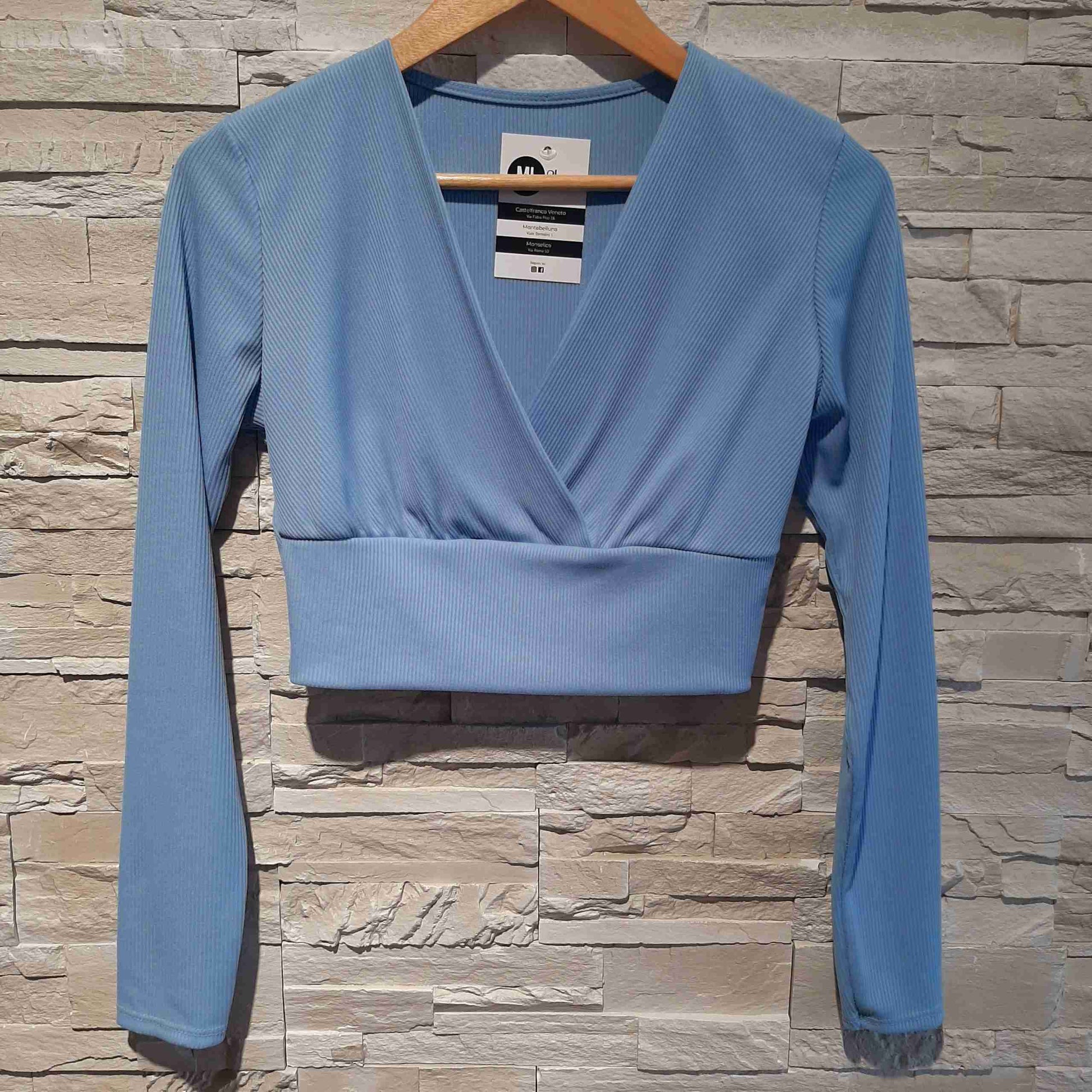 Top crop a costine con scollo a portafoglio