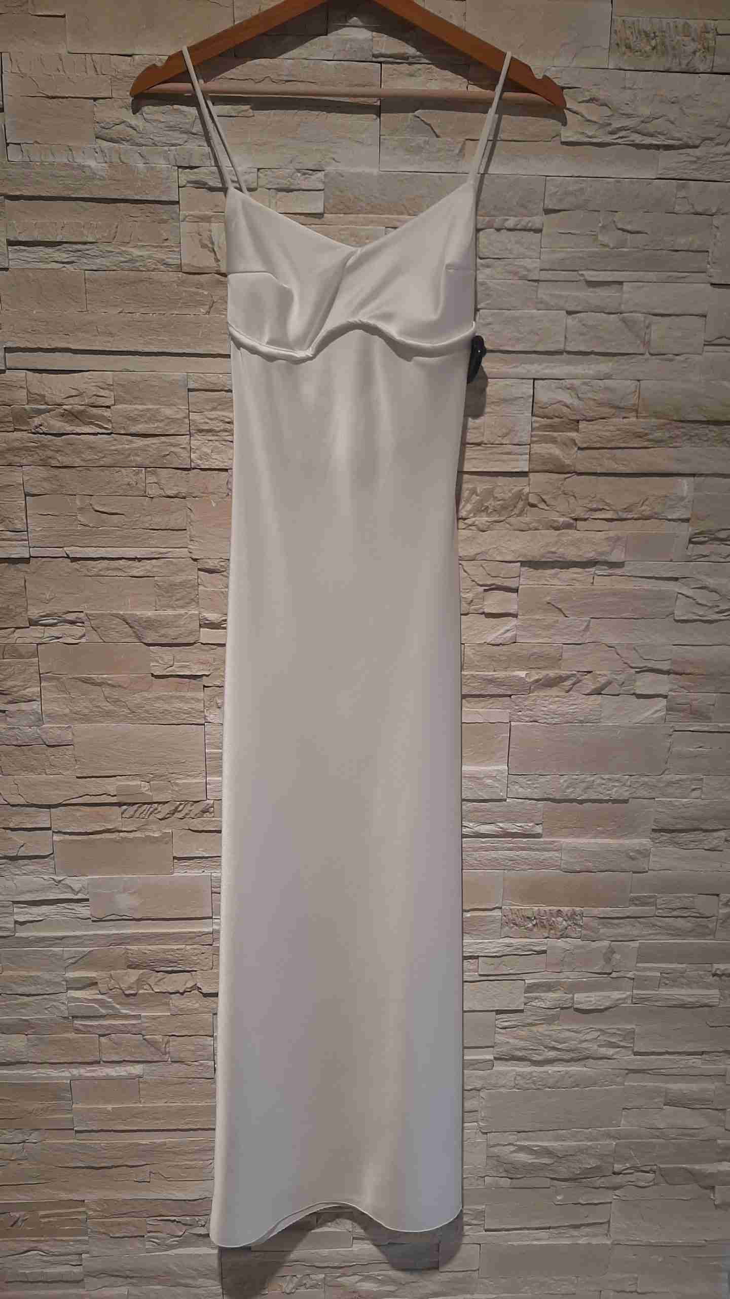 Abito a corsetto in raso con spacco
