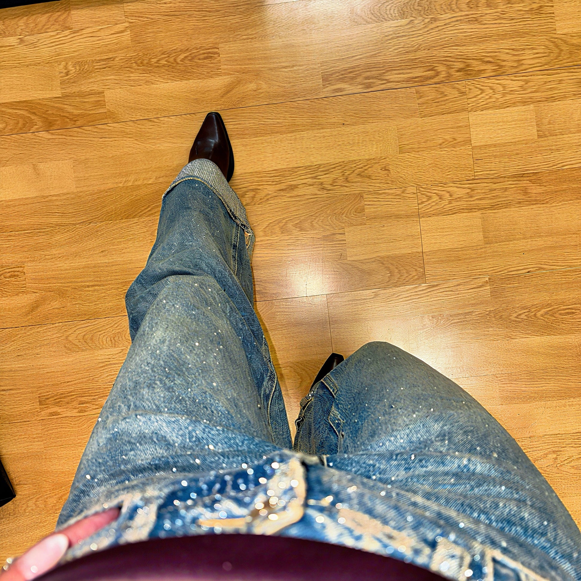 Jeans Star con risvolto con strass