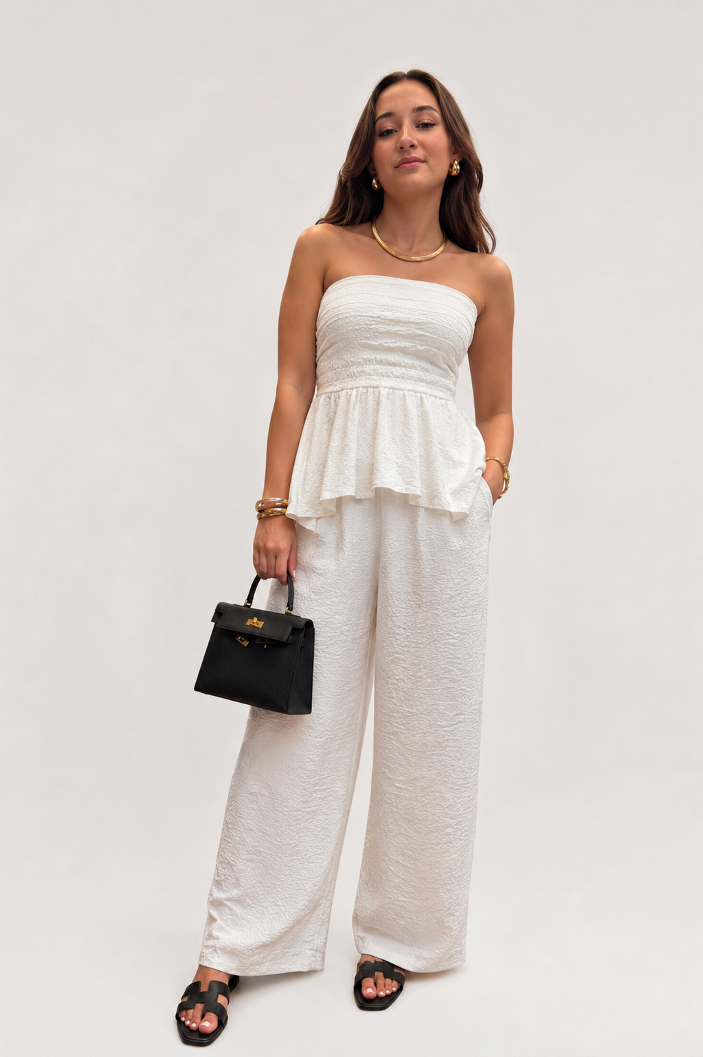 Coordinato pantalone palazzo top fascia morbido balzette