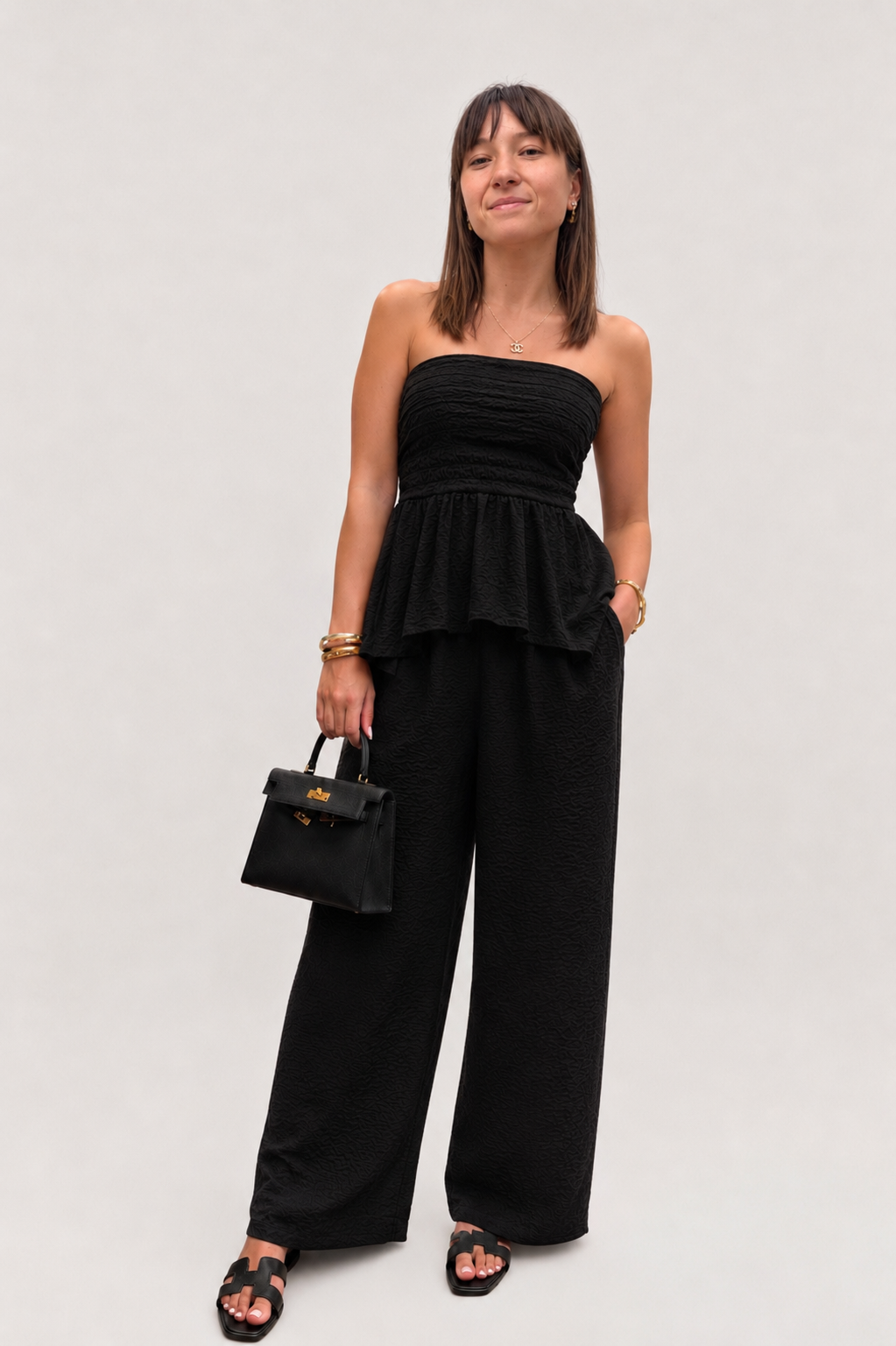 Coordinato pantalone palazzo top fascia morbido balzette