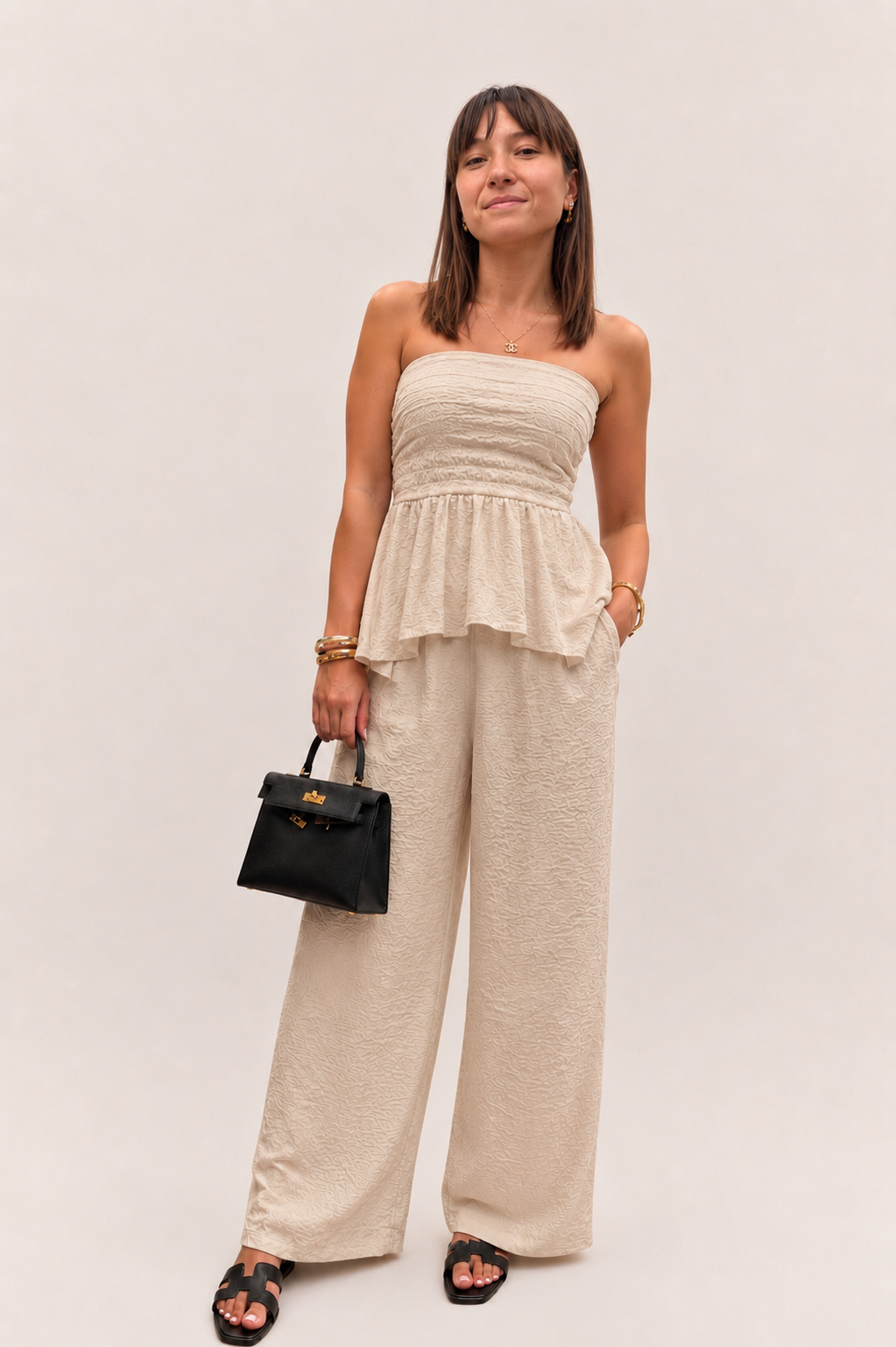 Coordinato pantalone palazzo top fascia morbido balzette