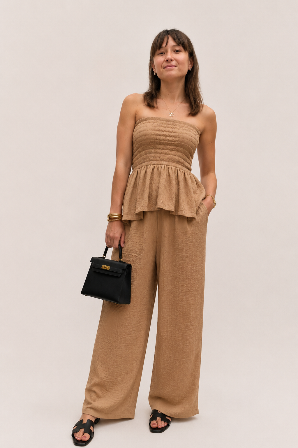 Coordinato pantalone palazzo top fascia morbido balzette
