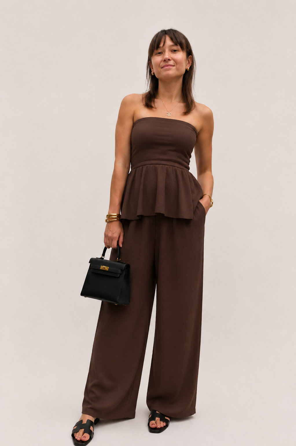 Coordinato pantalone palazzo top fascia morbido balzette