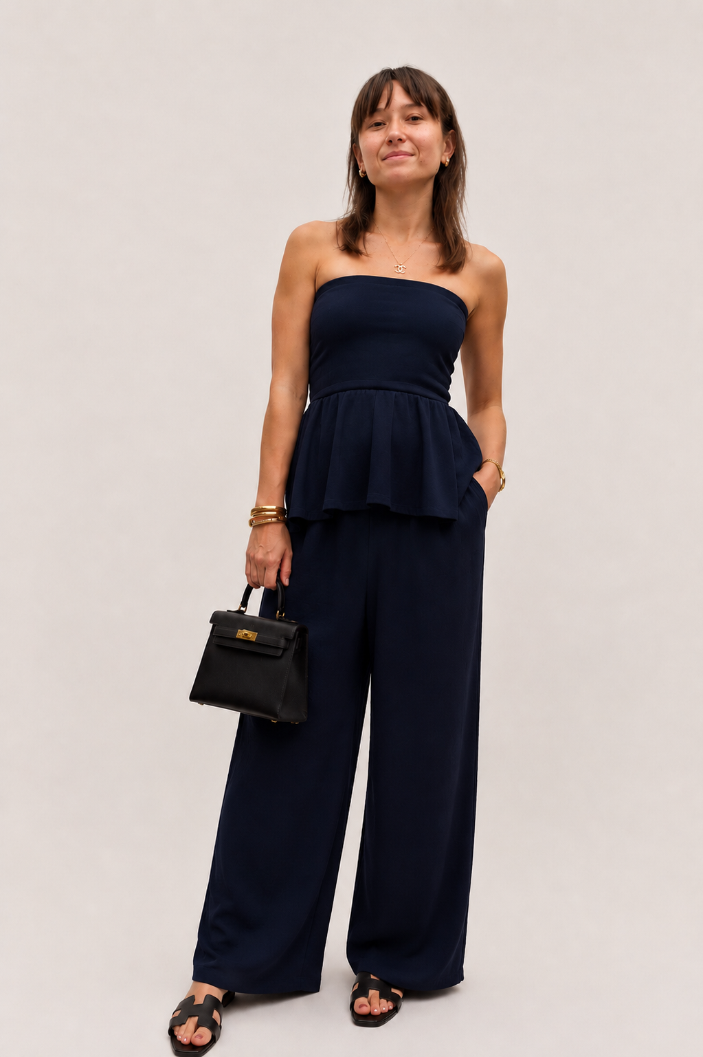 Coordinato pantalone palazzo top fascia morbido balzette