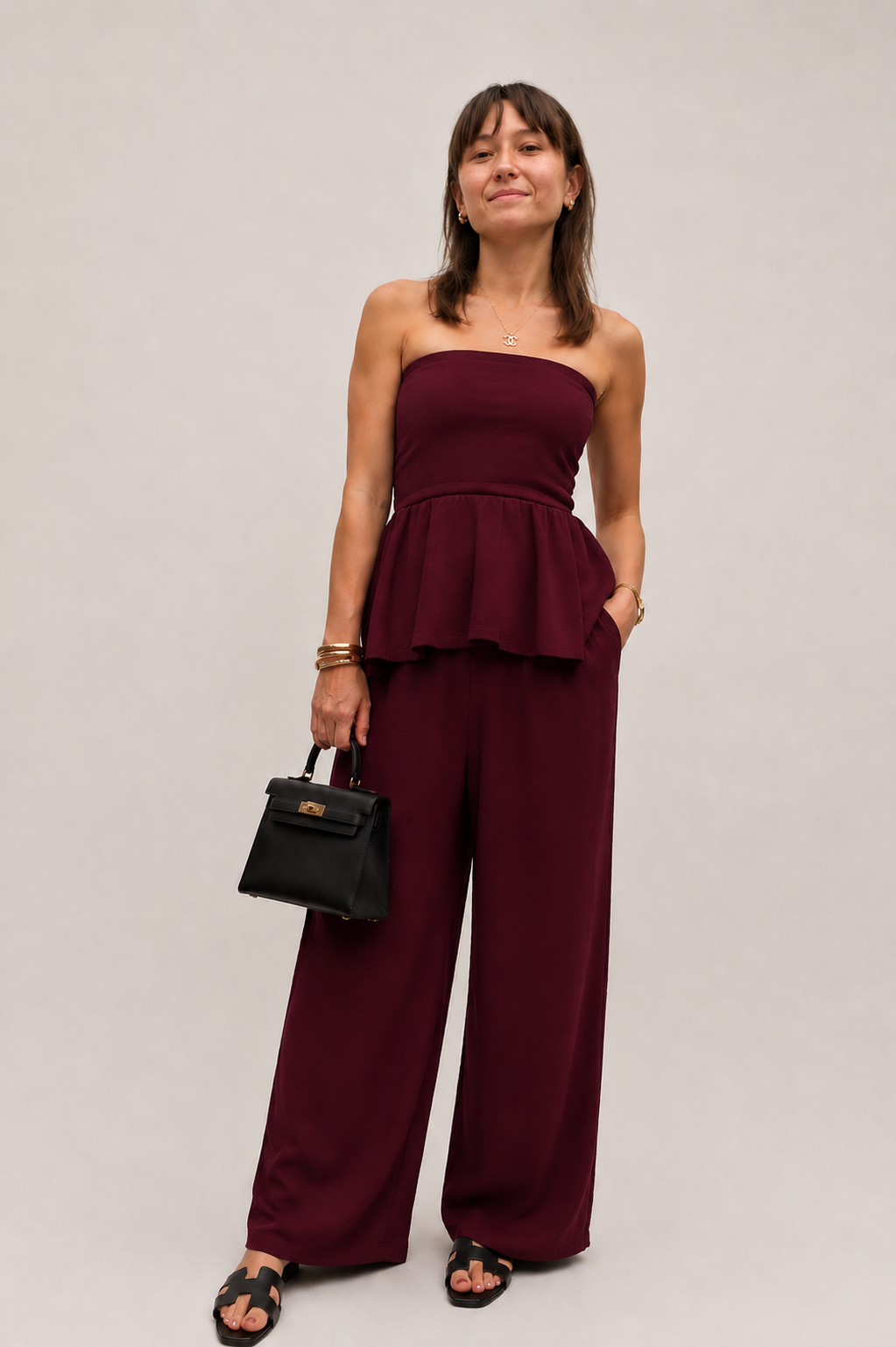 Coordinato pantalone palazzo top fascia morbido balzette