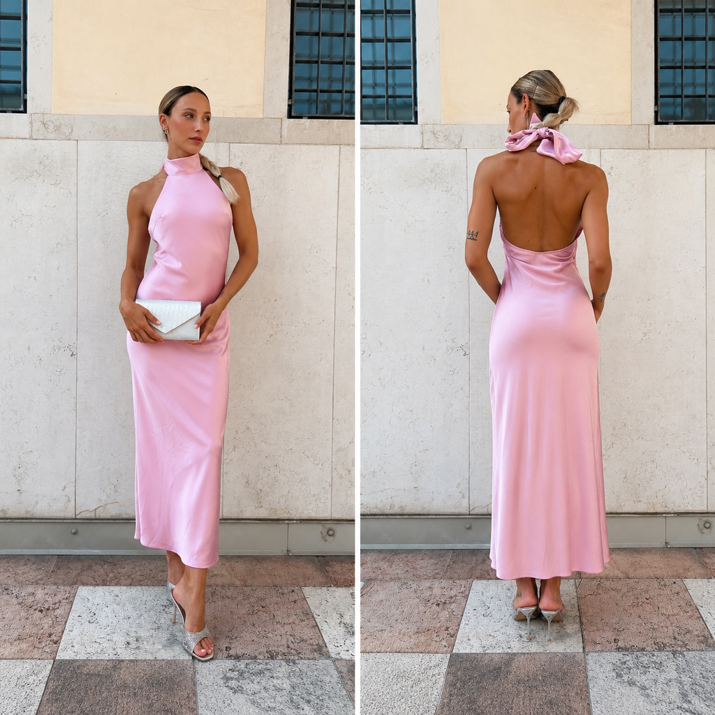 Abito Nicole in raso con fiocco
