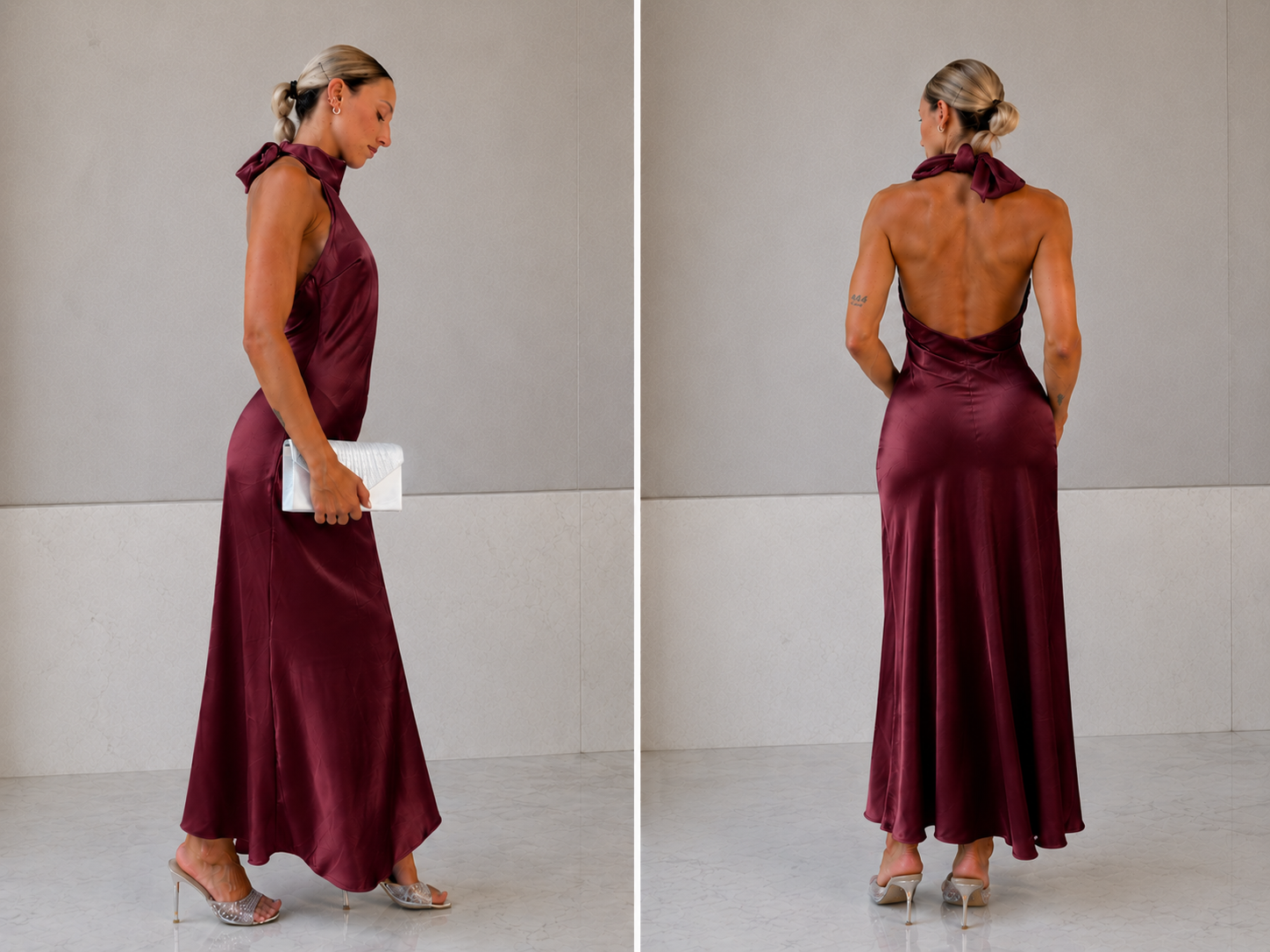 Abito Nicole in raso con fiocco
