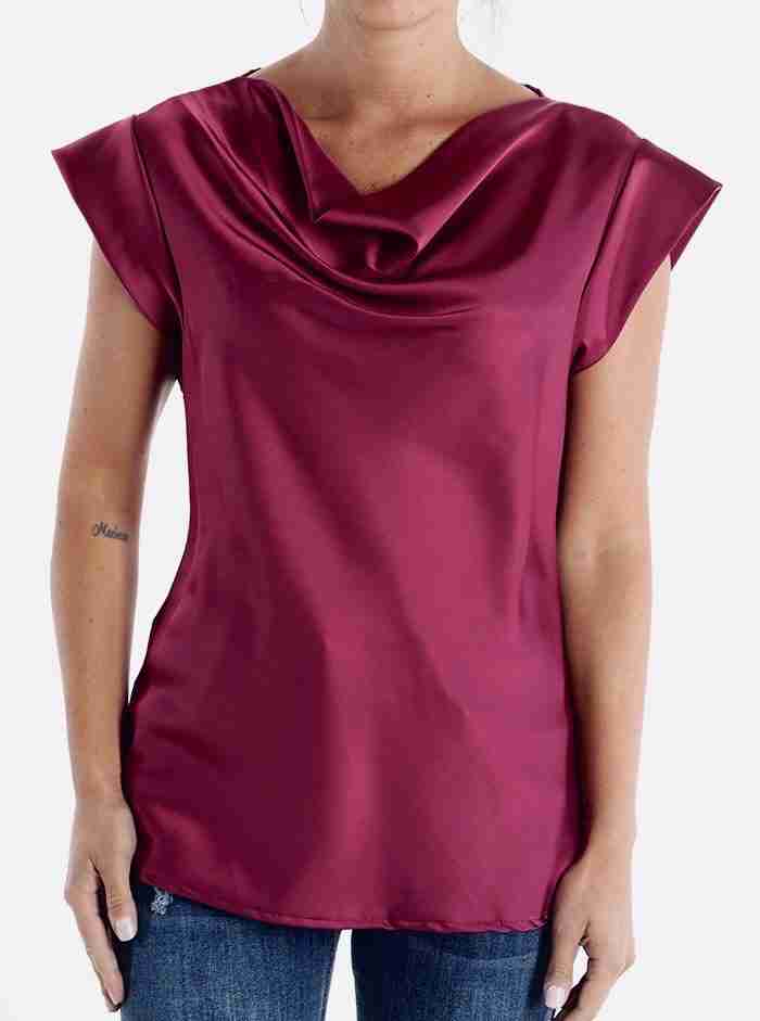 T-shirt raso con scollo drappeggiato