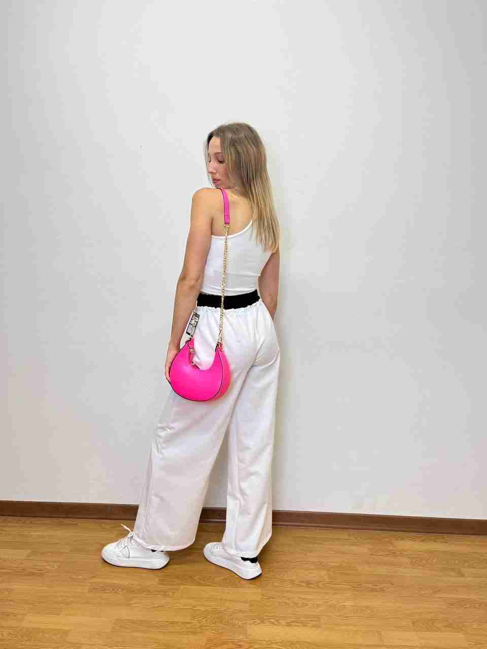 Pantaloni tuta a palazzo con fascia bicolore