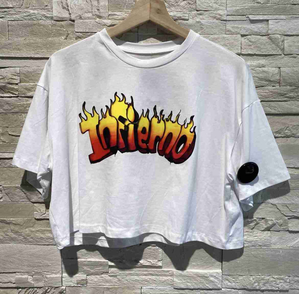 T-shirt crop con stampa