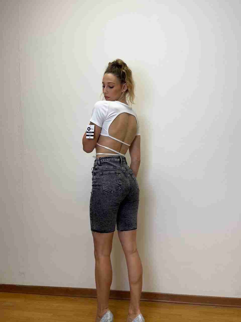 Bermuda in denim nero marmorizzato