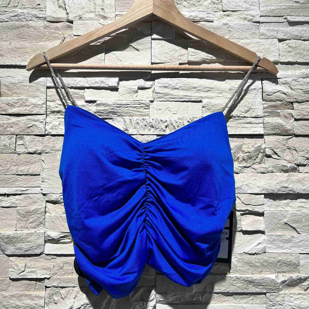 Top arricciato con spalline glitter