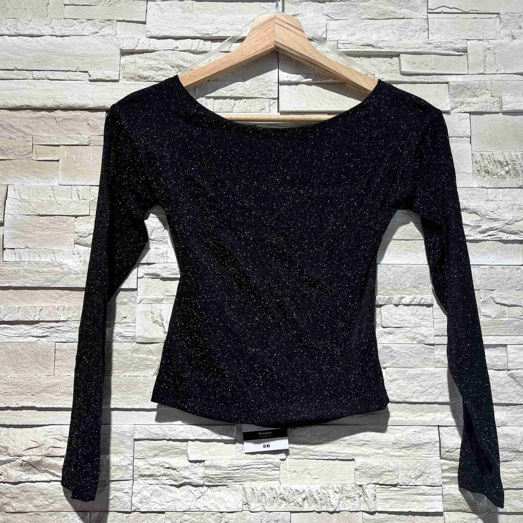 Top lurex manicha lunga con schiena scoperta