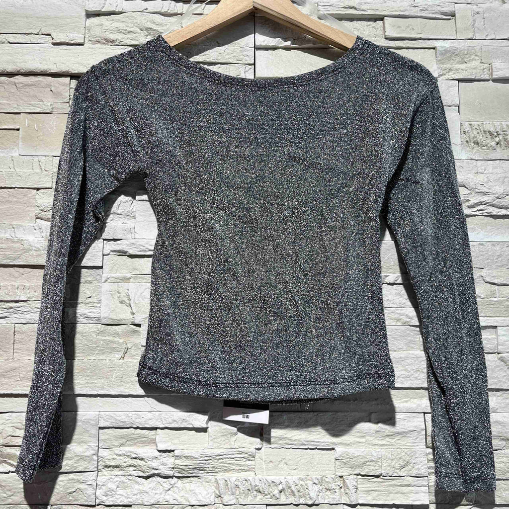 Top lurex manicha lunga con schiena scoperta